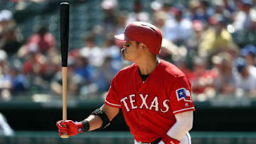 ARLINGTON, TEXAS - SEPTEMBER 15: Shin-Soo Choo #17 of the Texas Rangers at Globe Life Park in Arlington on September 15, 2019 in Arlington, Texas. (Photo by Ronald Martinez/Getty Images)