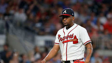 ATLANTA, GEORGIA - SEPTEMBER 18: Julio Teheran #49 of the Atlanta Braves walks to the dugout after being pulled from the game in the sixth inning against the Philadelphia Phillies at SunTrust Park on September 18, 2019 in Atlanta, Georgia. (Photo by Kevin C. Cox/Getty Images)