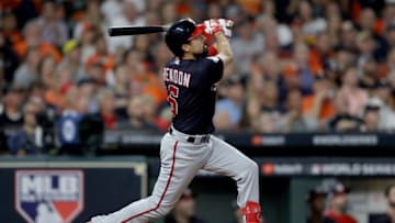 HOUSTON, TEXAS - OCTOBER 29: Anthony Rendon #6 of the Washington Nationals hits a two-run home run against the Houston Astros in Game Six of the 2019 World Series at Minute Maid Park on October 29, 2019 in Houston, Texas. (Photo by Elsa/Getty Images)