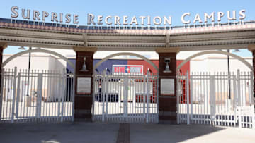 SURPRISE, ARIZONA - APRIL 07: General view outside of the Texas Rangers and Kansas City Royals spring training facility, Surprise Stadium on April 07, 2020 in Surprise, Arizona. According to reports, Major League Baseball is considering a scenario in which all 30 of its teams play an abbreviated regular season without fans in Arizona's various baseball facilities, including Chase Field and 10 spring training venues. (Photo by Christian Petersen/Getty Images)