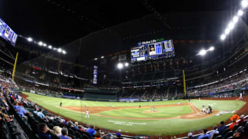 ARLINGTON, TX - SEPTEMBER 13: Cristian Javier #53 of the Houston Astros pitches against Leody Taveras #3 of the Texas Rangers in the fourth inning at Globe Life Field on September 13, 2021 in Arlington, Texas. (Photo by Ron Jenkins/Getty Images)