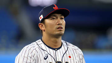 YOKOHAMA, JAPAN - AUGUST 04: Seiya Suzuki #51 of Team Japan looks on before the game against Team Republic of Korea during the semifinals of men's baseball on day twelve of the Tokyo 2020 Olympic Games at Yokohama Baseball Stadium on August 04, 2021 in Yokohama, Japan. (Photo by Koji Watanabe/Getty Images)