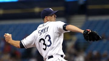 ST. PETERSBURG, FL - AUGUST 4: Drew Smyly #33 of the Tampa Bay Rays pitches during the first inning of a game against the Kansas City Royals on August 4, 2016 at Tropicana Field in St. Petersburg, Florida. (Photo by Brian Blanco/Getty Images)