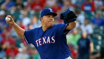 ARLINGTON, TX - MAY 21: Bartolo Colon #40 of the Texas Rangers delivers against the New York Yankees during the first inning at Globe Life Park on May 21, 2018 in Arlington, Texas. (Photo by Ron Jenkins/Getty Images)