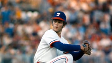 ARLINGTON, TX - CIRCA 1973: David Clyde #32 of the Texas Rangers pitches during an Major League Baseball game circa 1973 at Arlington Stadium in Arlington, Texas. Clyde played for the Rangers from 1973-75. (Photo by Focus on Sport/Getty Images)
