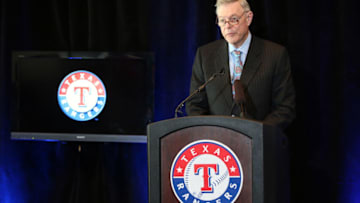 ARLINGTON, TX - February 5: Ray Davis co-owner of the Texas Rangers announces a 10 year agreement establishing Global Life Park as the new name for Rangers Ballpark in Arlington on February 5, 2014 in Arlington, Texas. (Photo by Rick Yeatts/Getty Images)