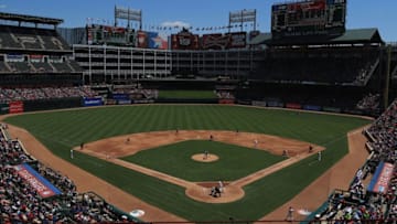 ARLINGTON, TX - MAY 14: A general view of play between the Oakland Athletics and the Texas Rangers at Globe Life Park in Arlington on May 14, 2017 in Arlington, Texas. (Photo by Ronald Martinez/Getty Images)