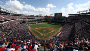 ARLINGTON, TEXAS - SEPTEMBER 29: MLB fans watch the final game at Globe Life Park in Arlington between the New York Yankees and the Texas Rangers on September 29, 2019 in Arlington, Texas. The Texas Rangers will start the 2020 season at Globe Life Field in Arlington, Texas. (Photo by Ronald Martinez/Getty Images)