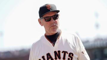 Sep 28, 2019; San Francisco, CA, USA; San Francisco Giants manager Bruce Bochy (15) before the game against the Los Angeles Dodgers at Oracle Park. Mandatory Credit: Stan Szeto-USA TODAY Sports