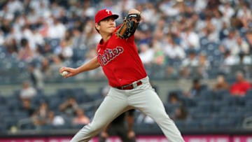 Jul 21, 2021; Bronx, New York, USA; Philadelphia Phillies starting pitcher Spencer Howard (48) pitches against the New York Yankees during the first inning at Yankee Stadium. Mandatory Credit: Andy Marlin-USA TODAY Sports