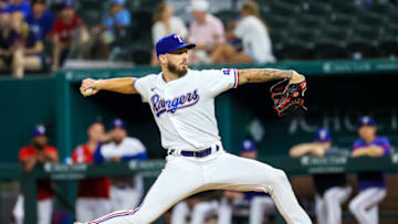 Aug 30, 2021; Arlington, Texas, USA; Texas Rangers relief pitcher Joe Barlow (68) throws during the ninth inning against the Colorado Rockies at Globe Life Field. Mandatory Credit: Kevin Jairaj-USA TODAY Sports
