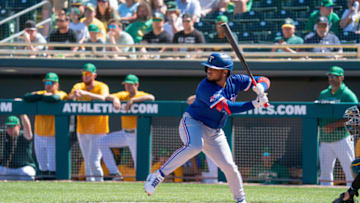 Mar 24, 2022; Mesa, Arizona, USA; Texas Rangers designated hitter Will Calhoun (4) at bat in the second inning during a spring training game against the Oakland Athletics at Hohokam Stadium. Mandatory Credit: Allan Henry-USA TODAY Sports