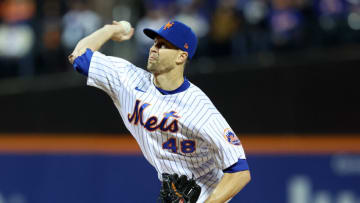 Oct 8, 2022; New York City, New York, USA; New York Mets starting pitcher Jacob deGrom (48) throws a pitch in the first inning during game two of the Wild Card series against the San Diego Padres for the 2022 MLB Playoffs at Citi Field. Mandatory Credit: Brad Penner-USA TODAY Sports