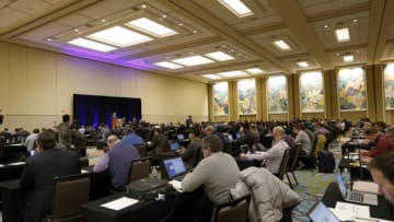 Dec 14, 2017; Orlando, FL, USA; A general view of the Rule 5 Draft during the MLB winter meetings at Walt Disney World Swan and Dolphin Resort. Mandatory Credit: Kim Klement-USA TODAY Sports