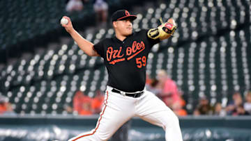 Sep 14, 2018; Baltimore, MD, USA; Baltimore Orioles pitcher Luis Ortiz (59) throws a pitch in the first inning against the Chicago White Sox at Oriole Park at Camden Yards. Mandatory Credit: Evan Habeeb-USA TODAY Sports