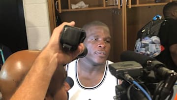 Frank Gore speaks to the media after a game at Hard Rock Stadium - image by Brian Miller