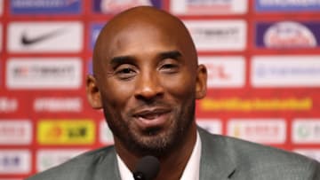 BEIJING, CHINA - SEPTEMBER 13: Former basketball player Kobe Bryant talks to the media after the game of Team Spain against Team Australia during the semi-finals of 2019 FIBA World Cup at Beijing Wukesong Sport Arena on September 13, 2019 in Beijing, China. (Photo by Lintao Zhang/Getty Images)