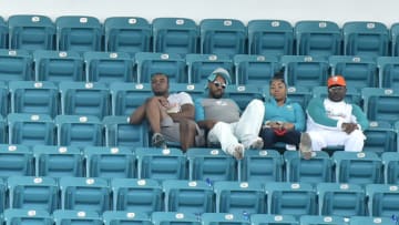 MIAMI, FL - SEPTEMBER 29: Miami Dolphins fans sit in the upper deck during the fourth quarter of the game against the Los Angeles Chargers at Hard Rock Stadium on September 29, 2019 in Miami, Florida. (Photo by Eric Espada/Getty Images)