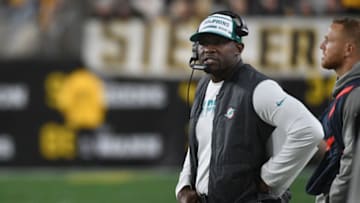 PITTSBURGH, PA - OCTOBER 28: Head coach Brian Flores of the Miami Dolphins looks on in the second half during the game against the Pittsburgh Steelers at Heinz Field on October 28, 2019 in Pittsburgh, Pennsylvania. (Photo by Justin Berl/Getty Images)