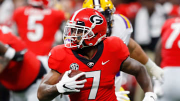 ATLANTA, GEORGIA - DECEMBER 07: D'Andre Swift #7 of the Georgia Bulldogs runs with the ball in the first half against the LSU Tigers during the SEC Championship game at Mercedes-Benz Stadium on December 07, 2019 in Atlanta, Georgia. (Photo by Kevin C. Cox/Getty Images)
