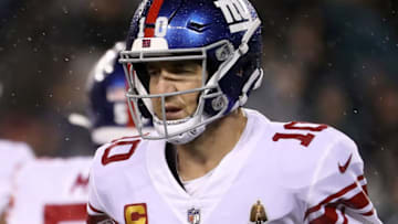 PHILADELPHIA, PENNSYLVANIA - DECEMBER 09: Quarterback Eli Manning #10 of the New York Giants walks back to the line after a play in the game against the Philadelphia Eagles at Lincoln Financial Field on December 09, 2019 in Philadelphia, Pennsylvania. (Photo by Al Bello/Getty Images)