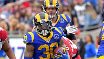 LOS ANGELES, CA - DECEMBER 29: Todd Gurley #30 of the Los Angeles Rams runs the ball in the game against the Arizona Cardinals at the Los Angeles Memorial Coliseum on December 29, 2019 in Los Angeles, California. (Photo by Jayne Kamin-Oncea/Getty Images)