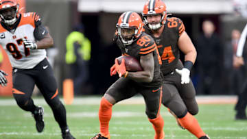 CLEVELAND, OHIO - DECEMBER 08: Wide receiver Jarvis Landry #80 of the Cleveland Browns runs for a gain during the second half against the Cincinnati Bengals at FirstEnergy Stadium on December 08, 2019 in Cleveland, Ohio. The Browns defeated the Bengals 27-19. (Photo by Jason Miller/Getty Images)