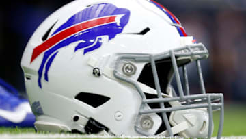 HOUSTON, TEXAS - JANUARY 04: A detail of a Buffalo Bills helmet before the AFC Wild Card Playoff game against the Houston Texans and the at NRG Stadium on January 04, 2020 in Houston, Texas. (Photo by Tim Warner/Getty Images)