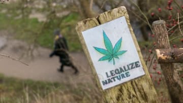 COPENHAGEN, DENMARK - JANUARY 25: Free marijuana symbol on Daily Life at Christiania Hippie Community Inside The City Of Copenhagen on January 25, 2020 in Copenhagen, Denmark. (Photo by Stefano Guidi/Getty Images)