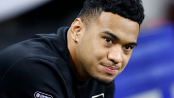 INDIANAPOLIS, IN - FEBRUARY 27: Quarterback Tua Tagovailoa of Alabama looks on during the NFL Scouting Combine at Lucas Oil Stadium on February 27, 2020 in Indianapolis, Indiana. (Photo by Joe Robbins/Getty Images)