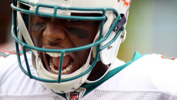 MIAMI GARDENS, FL - NOVEMBER 20: Wide receiver Brandon Marshall #19 of the Miami Dolphins shouts after a touchdown against the Buffalo Bills at Sun Life Stadium on November 20, 2011 in Miami Gardens, Florida. (Photo by Marc Serota/Getty Images)