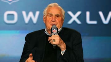 NEW ORLEANS, LA - FEBRUARY 01: Former Miami Dolphins head coach Don Shula speaks as Head Coach Steve Specht, of St. Xavier High School in Cincinnati, is awarded the Don Shula High School Coach of the Year Award during a press conference for Super Bowl XLVII at the Ernest N. Morial Convention Center on February 1, 2013 in New Orleans, Louisiana. (Photo by Christian Petersen/Getty Images)