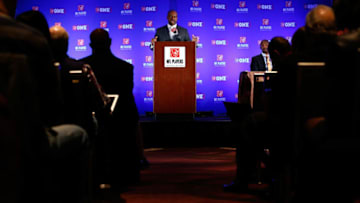 NEW YORK, NY - JANUARY 30: DeMaurice Smith, Executive Director of the National Football League Players Association, speaks during an NFLPA press conference prior to Super Bowl XLVIII on January 30, 2014 in New York City. (Photo by Alex Trautwig/Getty Images)