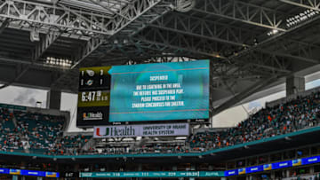 MIAMI, FL - SEPTEMBER 09: Fans attending the game between the Miami Dolphins and the Tennessee Titans are asked to take shelter from the lightning in the third quarter during the game between the Miami Dolphins and the Tennessee Titans at Hard Rock Stadium on September 9, 2018 in Miami, Florida. (Photo by Mark Brown/Getty Images)