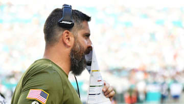 MIAMI, FL - NOVEMBER 04: Defensive Coordinator Matt Burke of the Miami Dolphins looks on in the second half of their game against the New York Jets at Hard Rock Stadium on November 4, 2018 in Miami, Florida. (Photo by Mark Brown/Getty Images)