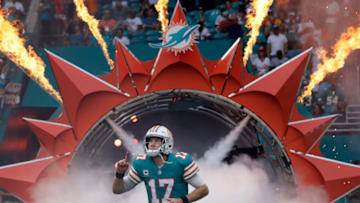 MIAMI, FL - DECEMBER 09: Ryan Tannehill #17 of the Miami Dolphins takes the field for their game against the New England Patriots at Hard Rock Stadium on December 9, 2018 in Miami, Florida. (Photo by Cliff Hawkins/Getty Images)