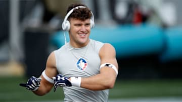 BIRMINGHAM, ALABAMA - FEBRUARY 10: Fabian Guerra #86 of Memphis Express participates in warmups prior to an Alliance of American Football game against the Birmingham Iron at Legion Field on February 10, 2019 in Birmingham, Alabama. (Photo by Joe Robbins/AAF/Getty Images)