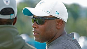 DAVIE, FL - JULY 27: General Manager Chris Grier of the Miami Dolphins watches the team during the Miami Dolphins Training Camp on July 27, 2019 at the Miami Dolphins training facility in Davie, Florida. (Photo by Joel Auerbach/Getty Images)