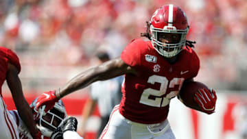 TUSCALOOSA, ALABAMA - SEPTEMBER 07: Najee Harris #22 of the Alabama Crimson Tide rushes against the New Mexico State Aggies at Bryant-Denny Stadium on September 07, 2019 in Tuscaloosa, Alabama. (Photo by Kevin C. Cox/Getty Images)