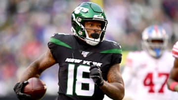 EAST RUTHERFORD, NEW JERSEY - NOVEMBER 10: Demaryius Thomas #18 of the New York Jets runs the ball in the second half of their game against the New York Giants at MetLife Stadium on November 10, 2019 in East Rutherford, New Jersey. (Photo by Emilee Chinn/Getty Images)