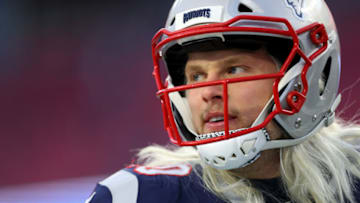 FOXBOROUGH, MASSACHUSETTS - DECEMBER 21: Chase Winovich #50 of the New England Patriots looks on before the game against the Buffalo Bills at Gillette Stadium on December 21, 2019 in Foxborough, Massachusetts. (Photo by Maddie Meyer/Getty Images)