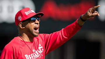 WASHINGTON, DC - MARCH 08: Head coach Pep Hamilton of the DC Defenders reacts to a play before the XFL game against the St. Louis Battlehawks at Audi Field on March 8, 2020 in Washington, DC. (Photo by Scott Taetsch/Getty Images)