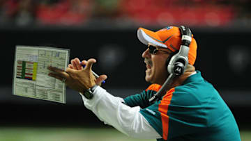 ATLANTA - AUGUST 12: Head Coach Tony Sparano of the Miami Dolphins reacts to a play against the Atlanta Falcons during a preseason game at the Georgia Dome on August 12, 2011 in Atlanta, Georgia. (Photo by Scott Cunningham/Getty Images)