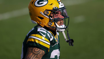 GREEN BAY, WISCONSIN - JANUARY 24: Jaire Alexander #23 of the Green Bay Packers walks across the field before the NFC Championship game against the Tampa Bay Buccaneers at Lambeau Field on January 24, 2021 in Green Bay, Wisconsin. (Photo by Dylan Buell/Getty Images)