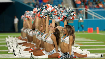 MIAMI GARDENS, FL - SEPTEMBER 01: The Miami Dolphins cheerleaders perform during a preseason game against the Tennessee Titans at Hard Rock Stadium on September 1, 2016 in Miami Gardens, Florida. (Photo by Mike Ehrmann/Getty Images)