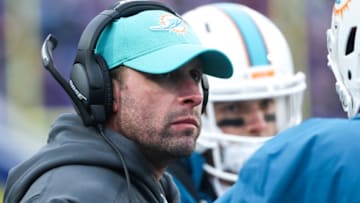 ORCHARD PARK, NY - DECEMBER 17: Head Coach Adam Gase of the Miami Dolphins looks at the field during the fourth quarter against the Buffalo Bills on December 17, 2017 at New Era Field in Orchard Park, New York. (Photo by Tom Szczerbowski/Getty Images)