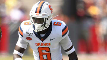 COLLEGE PARK, MD - SEPTEMBER 07: Trill Williams #6 of the Syracuse Orange in position during a college football game against the Maryland Terrapins at Capital One Field at Maryland Stadium on September 7, 2019 in College Park, Maryland. (Photo by Mitchell Layton/Getty Images)