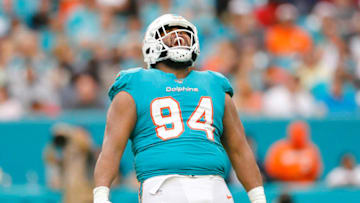 MIAMI, FLORIDA - DECEMBER 22: Christian Wilkins #94 of the Miami Dolphins celebrates after a sack against the Cincinnati Bengals during the third quarter at Hard Rock Stadium on December 22, 2019 in Miami, Florida. (Photo by Michael Reaves/Getty Images)