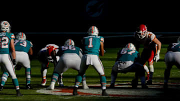 MIAMI GARDENS, FLORIDA - DECEMBER 13: Tua Tagovailoa #1 of the Miami Dolphins in action against the Kansas City Chiefs at Hard Rock Stadium on December 13, 2020 in Miami Gardens, Florida. (Photo by Mark Brown/Getty Images)