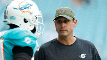 MIAMI, FL - NOVEMBER 04: Head coach Adam Gase of the Miami Dolphins looks on ahead of their game against the New York Jets at Hard Rock Stadium on November 4, 2018 in Miami, Florida. (Photo by Michael Reaves/Getty Images)